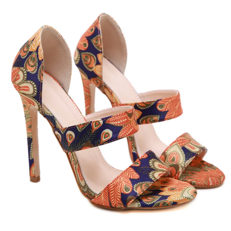 

Women's blue open hollow out thin heel super high heel sandals