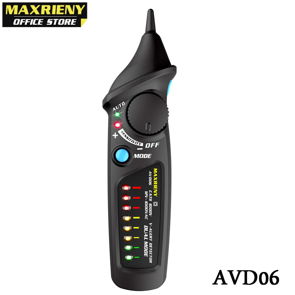 AVD06 MAXRIENY AVD06 Бесконтактный детектор напряжения тестер с розеткой настенная розетка переменного тока тестовая ручка индикатор 12~ 1000 В совпадающий мультиметр - Цвет: AVD06