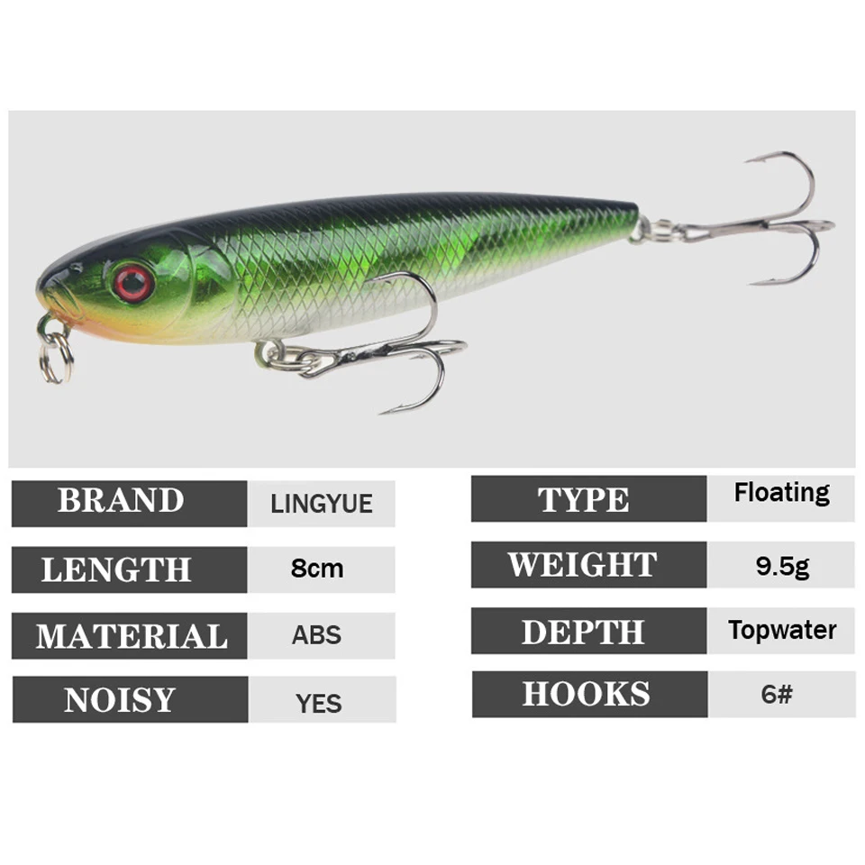 1pcs Pencil Lure Fishing Bait 80mm 9.5g Artificial Hard Lures Minnow Baits Floating Topwater Surface Fishing Tackle