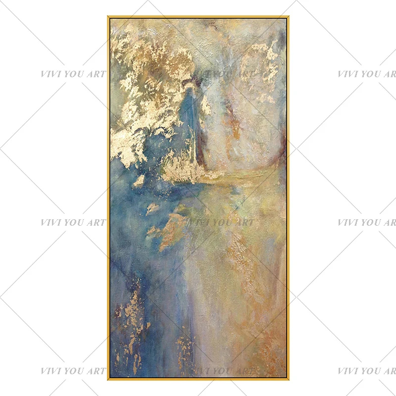 

Large Handmade thick knife abstract oil painting Gold Blue White gorgeous abstract Painting home Living Room Decor Artworks