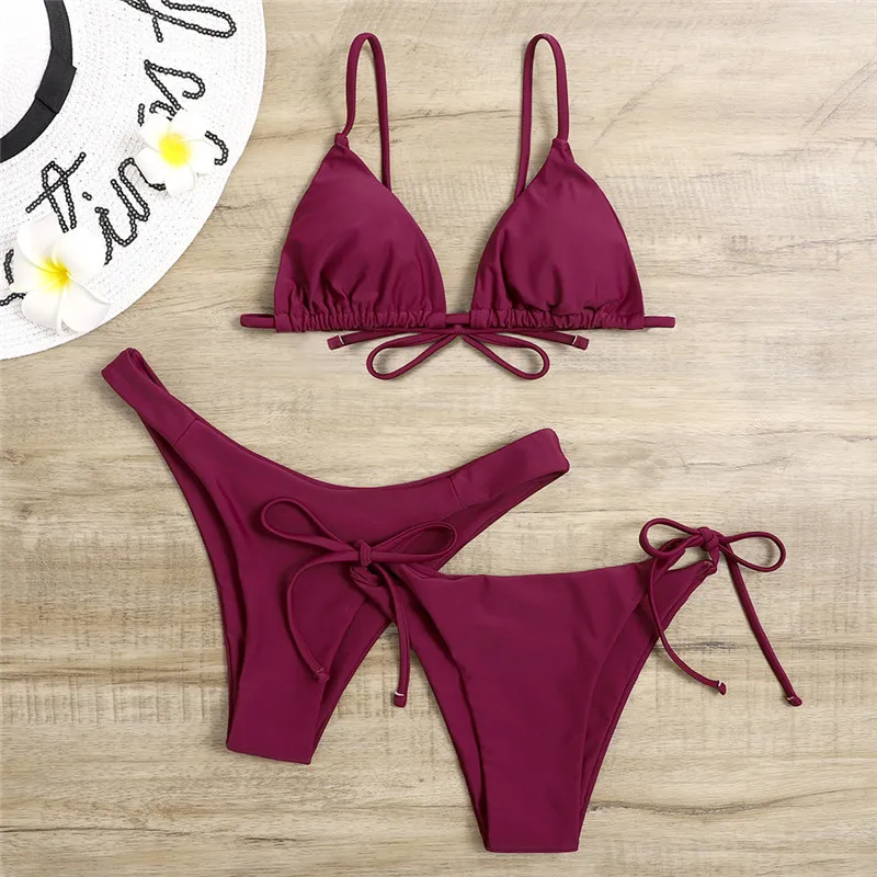 

2021 new ladies swimsuit sexy solid color split three-piece swimsuit women bikini suit
