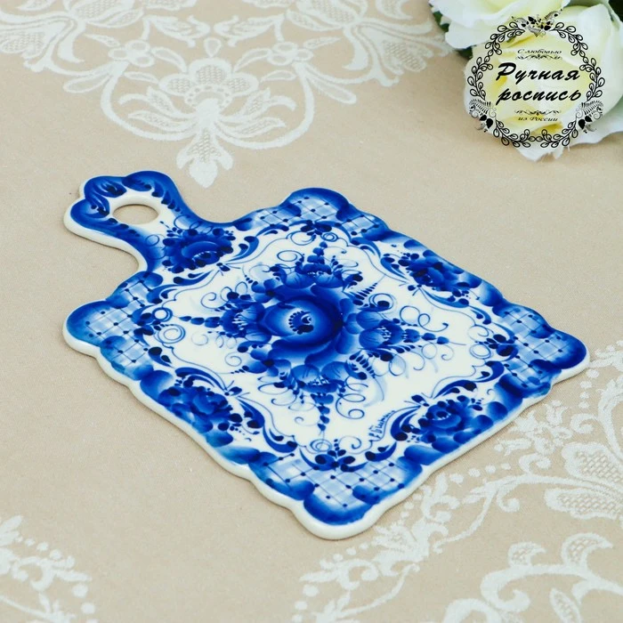 Сырная доска гжель фарфор 26х17 см 4177736|Измельчающие блоки| |