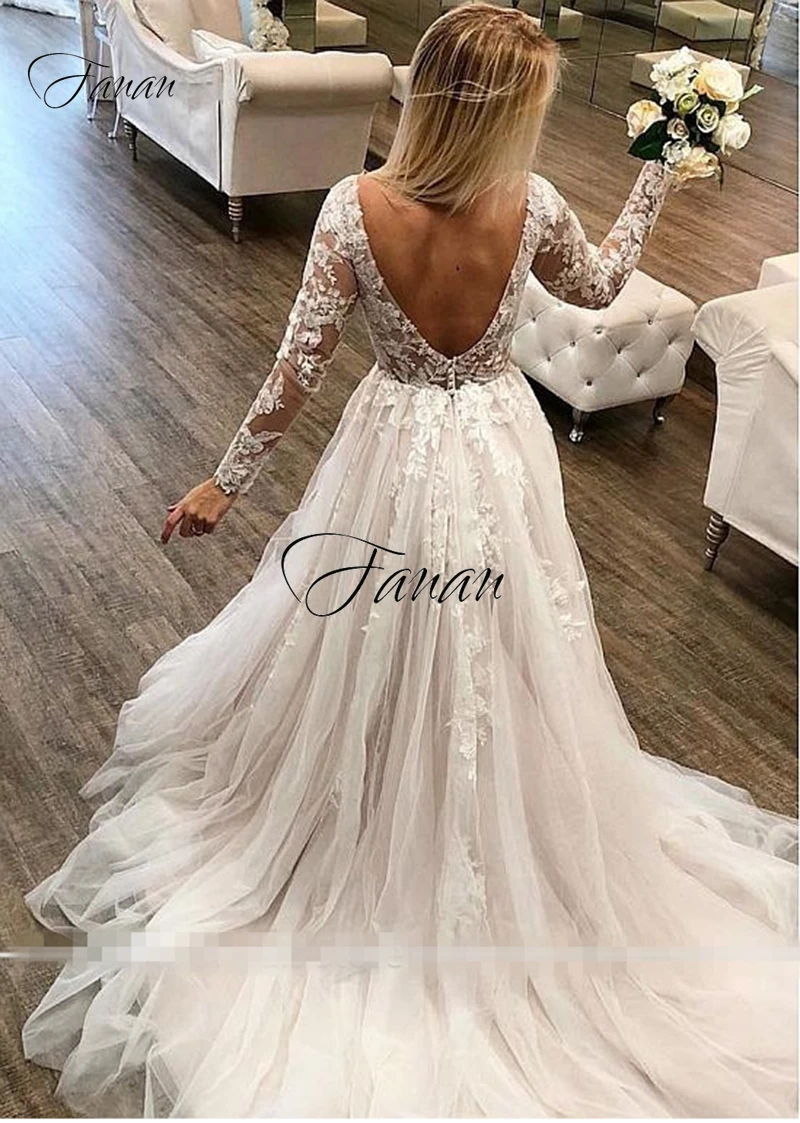 

Royalbble Wedding Dress V- Neckline Vintage Beautiful Princess Gowns Lace Appliques Sequined Vestido De Noiva Elegan
