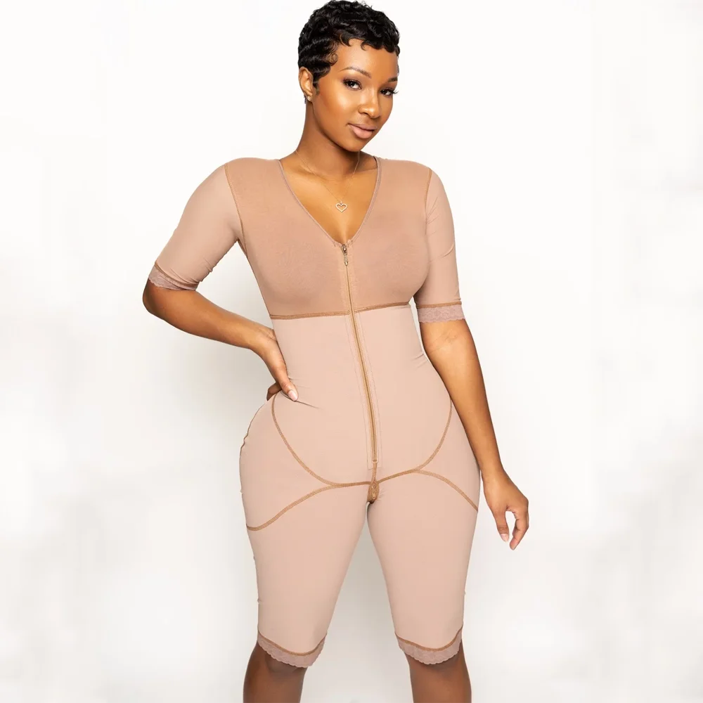 Fajas Full Body Bipper Bodysuit With Sleeves One-Piece Postpartum Shapewear For Women Chest Cupport Hip Shaping Tummy Control