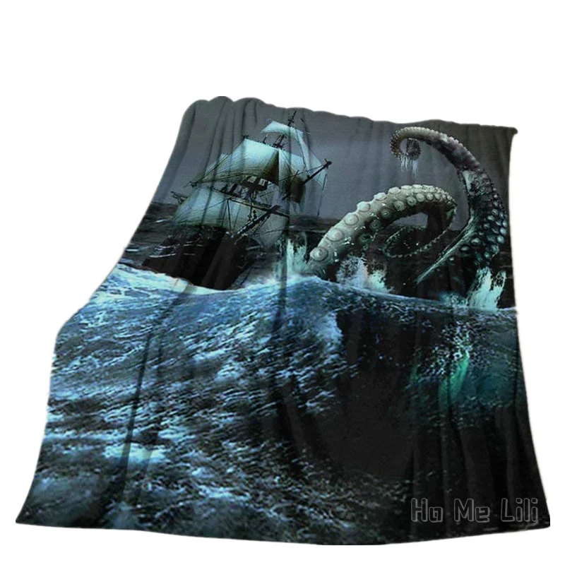 

Kraken Octopus Attacking Sailing Cargo Ship Warm Soft Cozy Flannel blanket for Adult Youth Couch Home Travel Camping Applicable