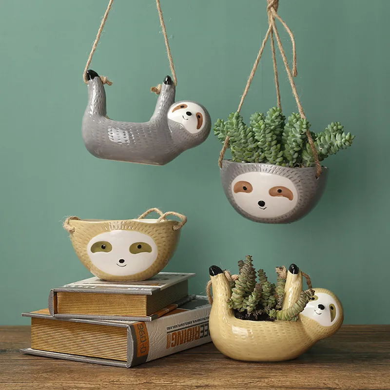 

Creative sloth hanging flower pot succulent grower succulent potted portable wall hanging ornaments mini garden decoration