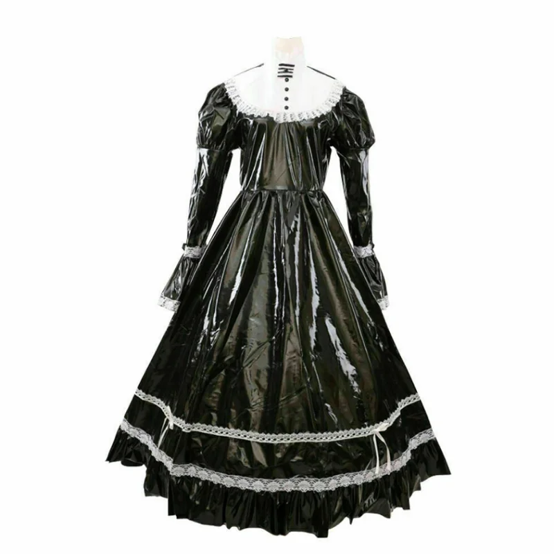 

Hot selling sissy girl maid PVC black dress uniform cosplay costume cross dressing