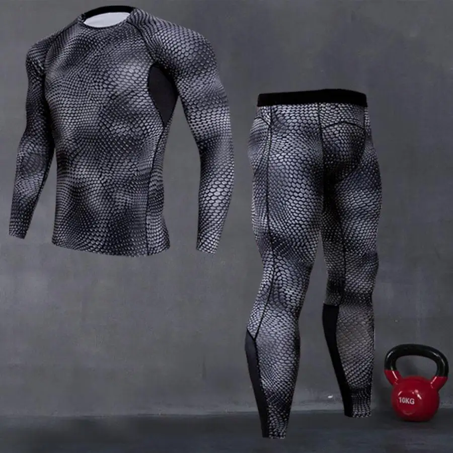 Мужской спортивный комплект для бега компрессионная футболка + штаны облегающие