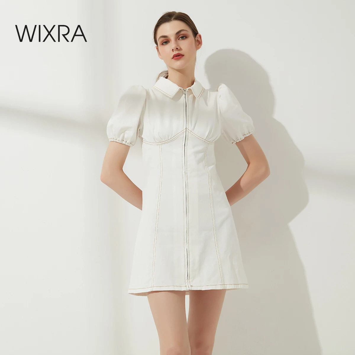 

Платье-Поло женское на молнии, с пышными рукавами