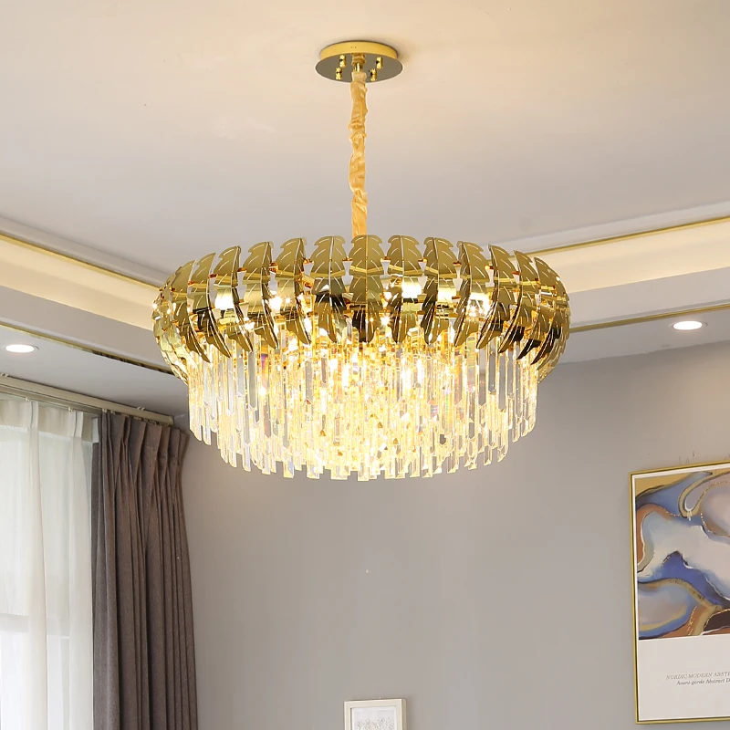 

Современная хрустальная Потолочная люстра, подвесной светильник из листовой нержавеющей стали, освещение для гостиной, столовой