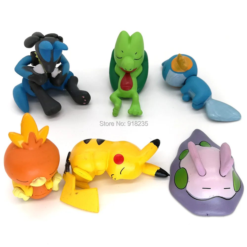 10/лот 5 6 шт./компл. Мини фигурки из ПВХ спальный пика чупин Fennekin Goomy Treecko 3 см