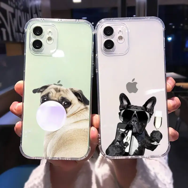 

Cute dog puppy Pug Bulldog Phone Case For iphone 13 12 11 8 7 plus mini x xs xr pro max Transparent soft