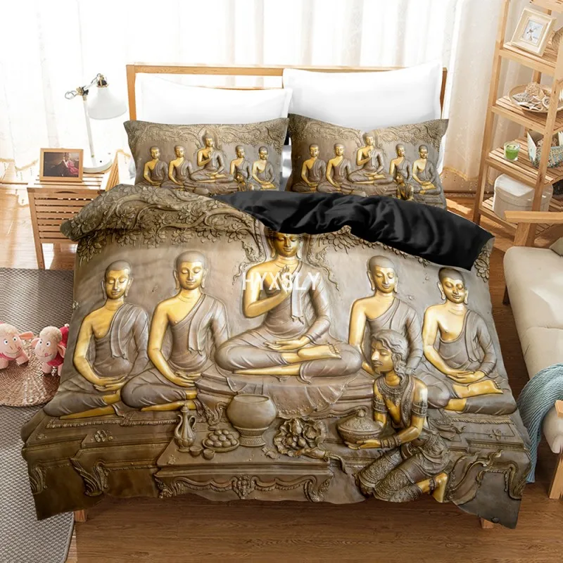 

Digital Printed Sitting Buddha Statue Bedding Set Luxury Duvet Cover PIllowcase Single Double King Queen Size 2/3pcs Bedclothes