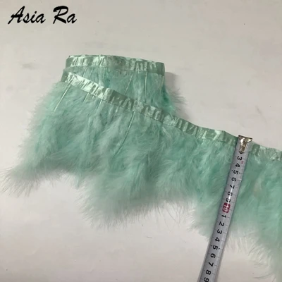 mint green 2 ярда Белый индюк перо полосы для свадьбы Марабу перо планки бахромы 13-20 см Ширина - Цвет: mint green