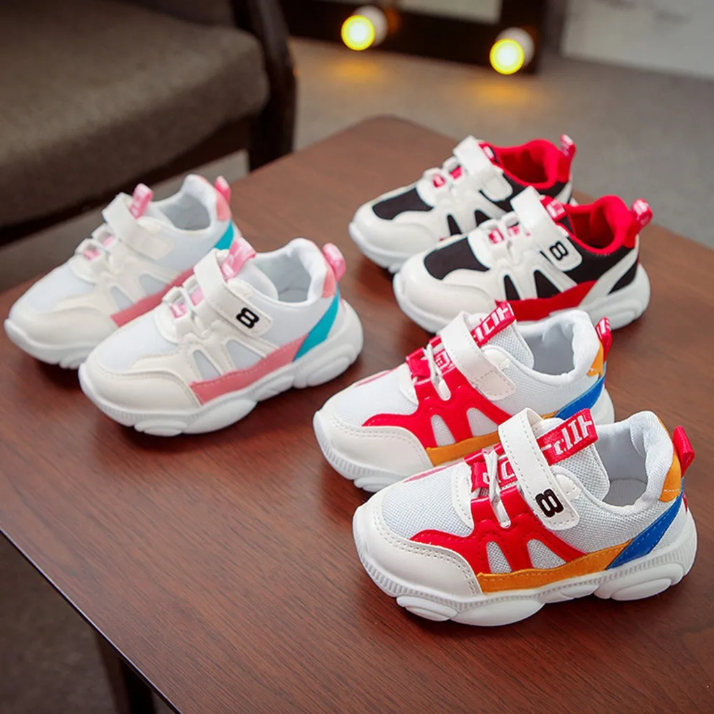 Детские кроссовки для маленьких мальчиков и девочек смешанные цвета сетчатые