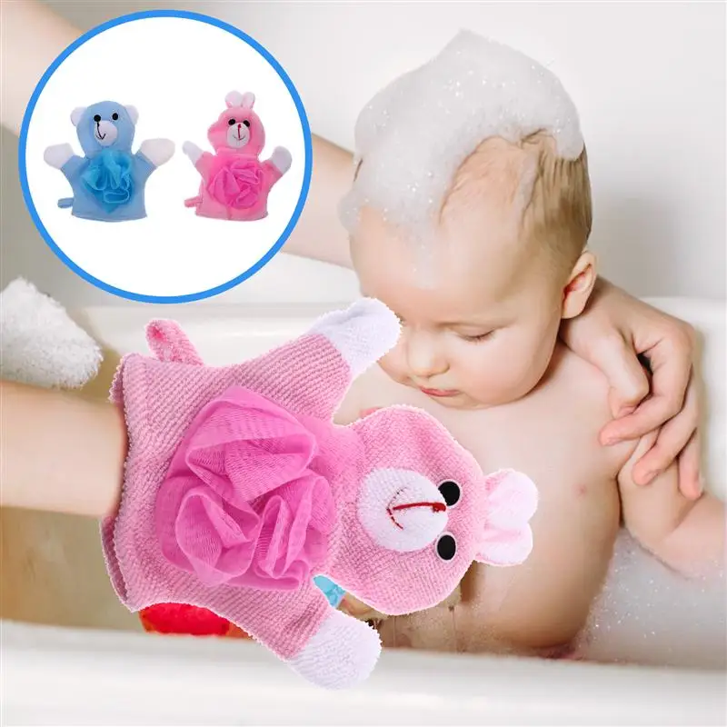 

2pcs Lovely Animal Style Baby Bath Mitts Washcloths Gloves Kids Wash Gloves