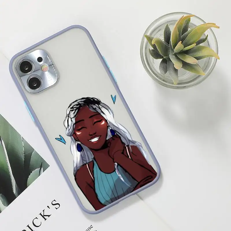 

Afro Girls Black Women Art Phone Case For iPhone 12 11 Mini Pro XR XS Max 7 8 Plus X Matte transparent Gray Back Cover