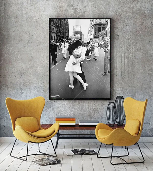 V J день на Таймс площадь скандинавские холст печати и винтажные наклейки Поцелуй