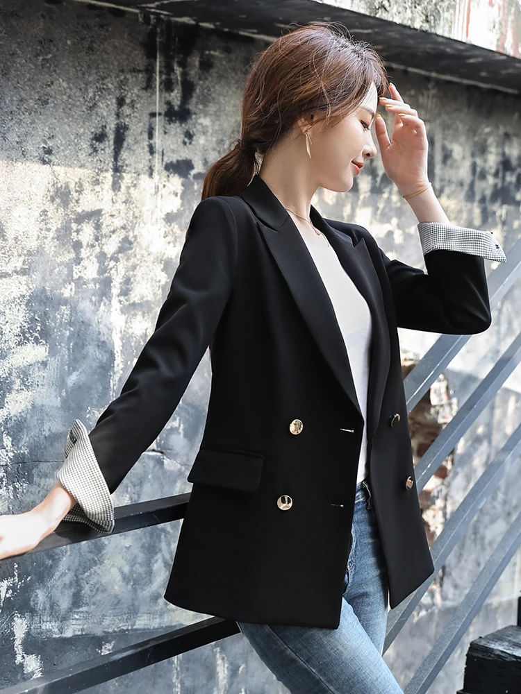 

Spring and autumn new high-end women's interview professional work clothes solid color large size small suit long Blazers jacket