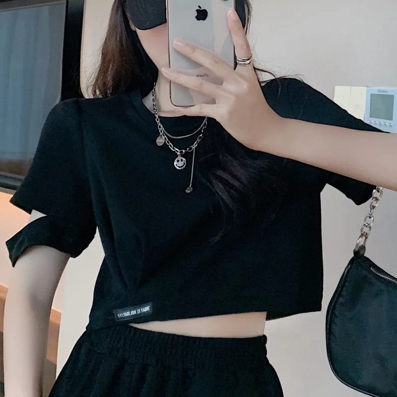 

Two Piece Set Women Solid O-neck T-shirts Soft Simple Elastic Waist Shorts Elegant Korean Leisure Loose Trendy Pant Suit Summer