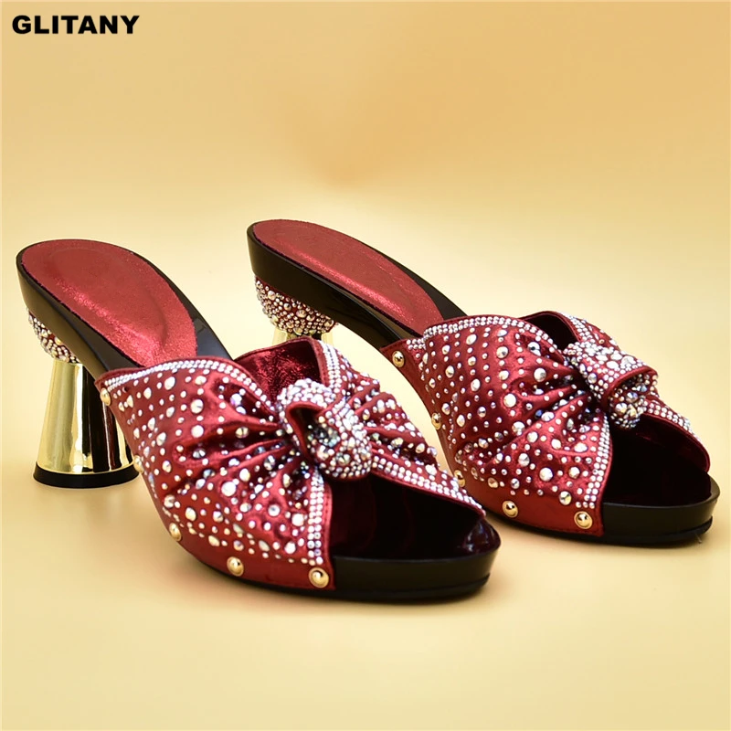 

Latest Design Women Shoes Summer 2019 Shoes Woman High Heel Nigerian Women Wedding Shoes Decorated with Rhinestone Party Shoes