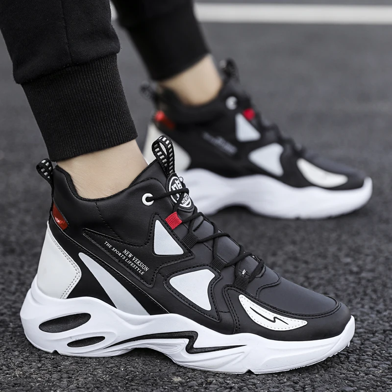 Зимняя спортивная обувь для мужчин кроссовки на платформе дышащая кожаная