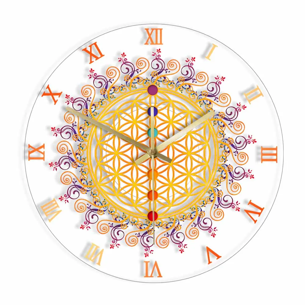 

Flower of Life Sacred Geometry Minimalist Wall Clock Mandala Chakras Healing Home Decor Wall Watch Spiritual Math Silent Clock