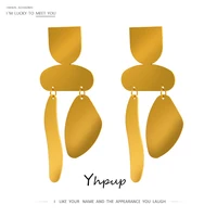 Серьги-подвески Yhpup из нержавеющей стали, асимметричные эффектные золотистые металлические геометрические 18 К, женские серьги, 2021