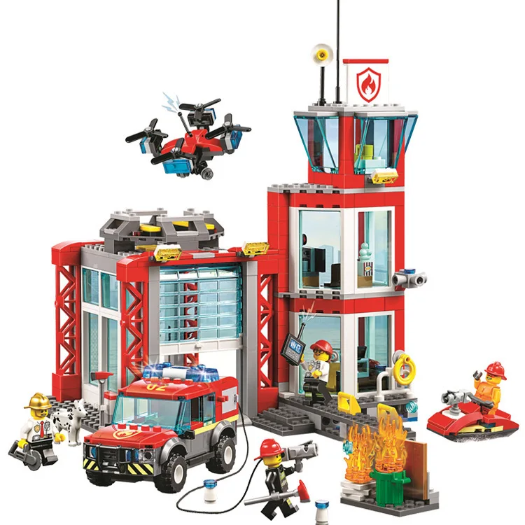 2020 Город Небо полиция пожарная станция строительные блоки комплект кирпичи