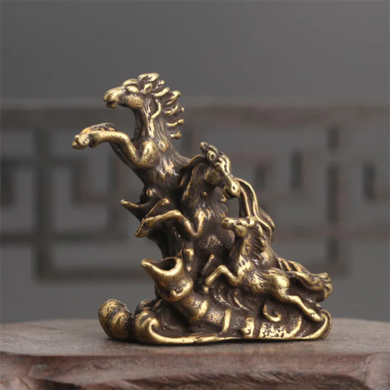 Твердая латунь бегущие лошади маленькая статуя подставка для ароматических