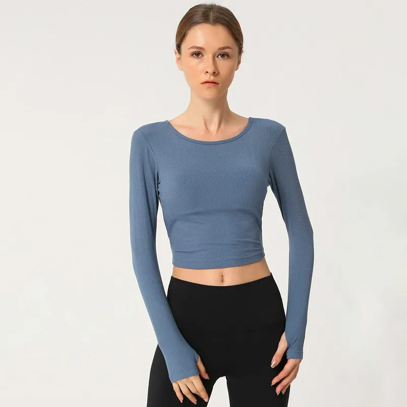 Женская рубашка с длинным рукавом BESCSHERE ребристая ткань для фитнеса и танцев