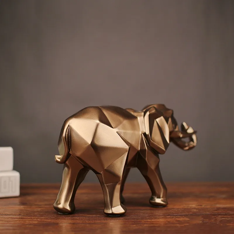 

Fashion Abstract Gold Elephant Statue Resin Ornaments Home Decoration Accessories Gift Geometric Elephant Sculpture Crafts X3881