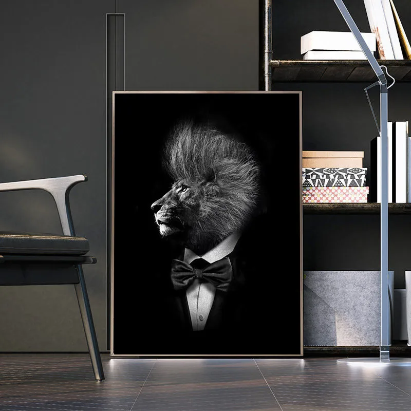 

Nordic Lion In Suit Canvas Art Posters And Prints Abstract Animals Canvas Paintings On the Wall Art Pictures Wall Decoration