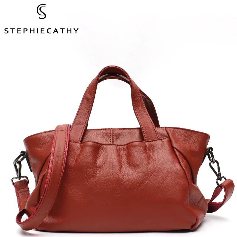 

SC Luxury Cowhide Top-Handle Bag For Women Casual Tote Soft Genuine Leather Shoulder Purse Ladies Daily Crossbody Handbag Bucket