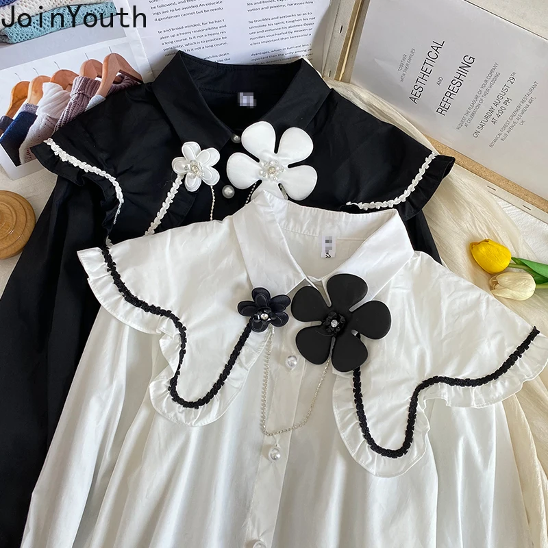 Новые женские топы Joinyouth 2022 шикарные 3D цветочные милые блузки с воротником Питер