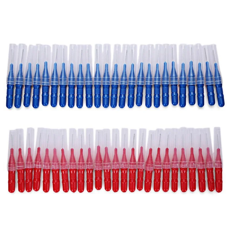 

Brush 50pcs Tooth pick Flossing Head Oral Gum Care Teeth Clean Red&Blue