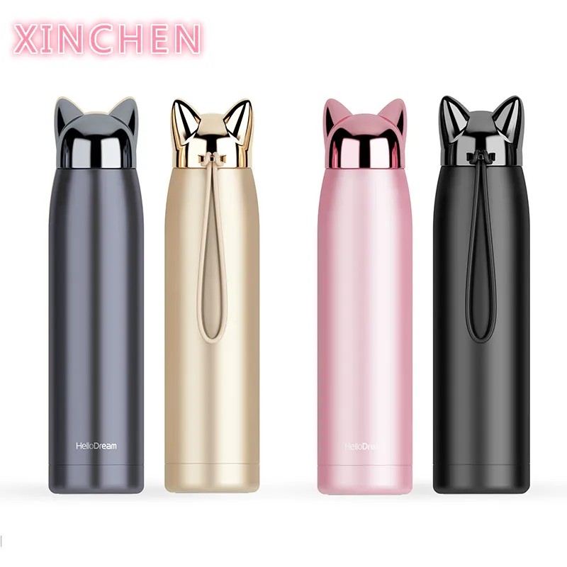 

320ml 11oz Double Wall Hot Water Thermos Bottle Stainless Steel Vacuum Flasks Cute Cat Ear Thermal Coffee Tea Milk Travel Mug