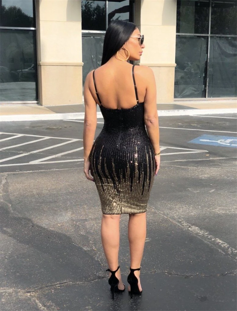 

Adogirl 2020 Spring New Sequins Spaghetti Straps Party Dress Women Sexy V Neck Sleeveless Bodycon Mini Night Club Dress Clothes