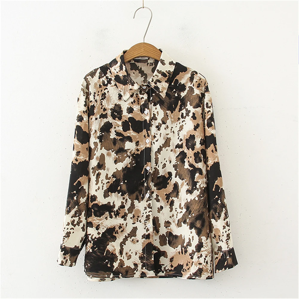

Retro Design Niche Leopard Print Chiffon Ink Texture Shirt Women