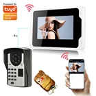 Система видеодомофон 1080P AHD Tuya с клавиатурой со сканером отпечатка пальца и паролем, умный дверной звонок с управлением через приложение, дистанционное управление доступом, 7 дюймов