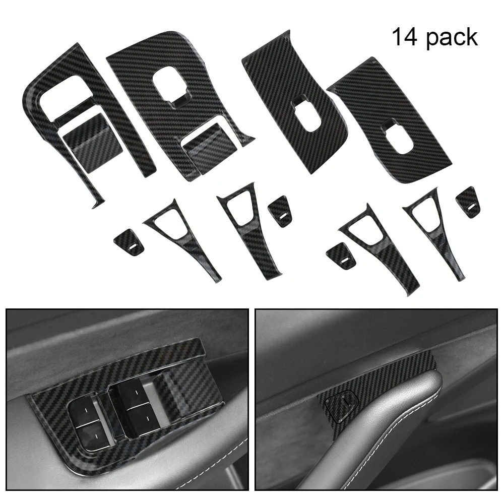

Interior Carbon Fiber Film Car Accessories Trim Car Sticker DIY Car ABS Window Lifter Switch Buttons Decorative Frame Cover