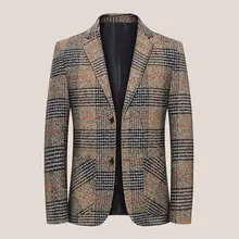 Traje a cuadros para hombre, chaqueta informal de negocios para jóvenes y medianos, gruesa, estilo británico, novedad, Otoño e Invierno (3)