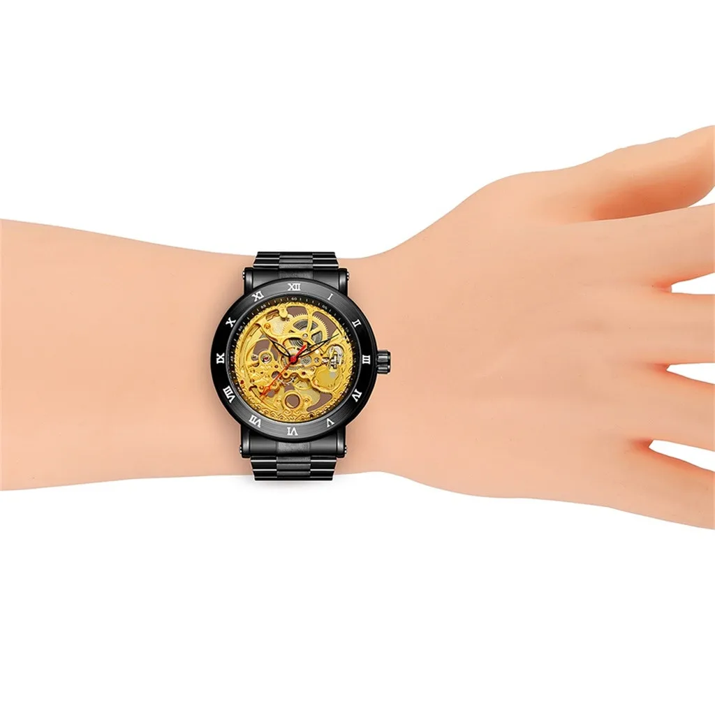 Роскошные мужские часы с полностью легированным ремешком механические деловые в