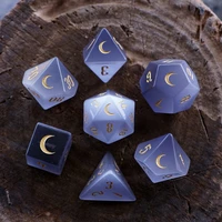 gray cats eye stone polyhedral dnd dice set handmade engraved moon logo stone beads dd d20 dice for rpg coc table games gift
