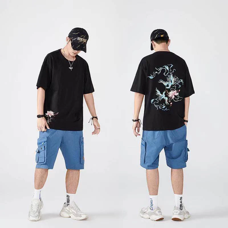 Мужская Тонкая футболка с коротким рукавом свободная оверсайз в китайском стиле