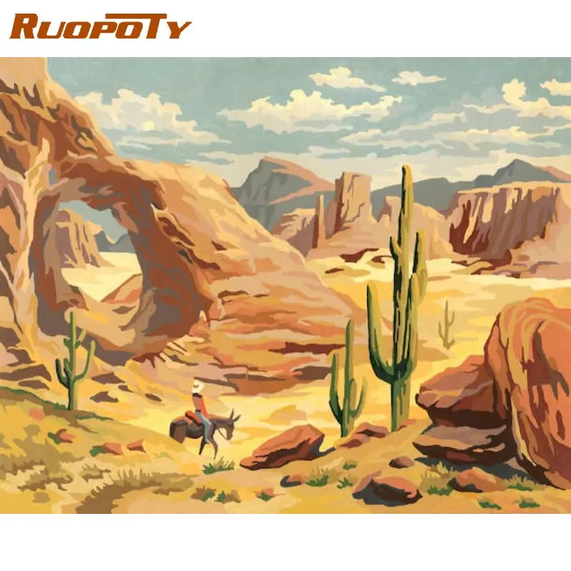 

RUOPOTY Acrylic Picture Painting By Numbers For Adults With Frame 60x75cm Modern Desert Scenery Coloring By Numbers For Diy Gift