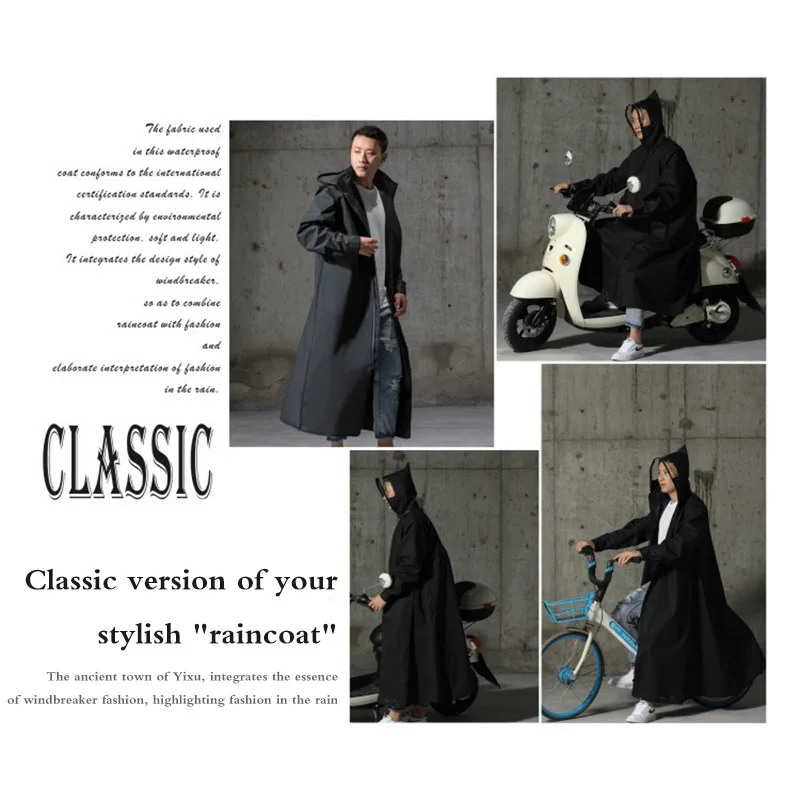 

EVA Raincoat Women/Men Zipper Hooded Poncho Motorcycle Rainwear Long Style Hiking Poncho Environmental Rain Jacket Waterproof