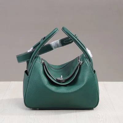 MZORANGE New classic genuine leather women handbags Fashion Lady shoulder bags nineteen color Casual Tote crossbody bag - Color: Emerald