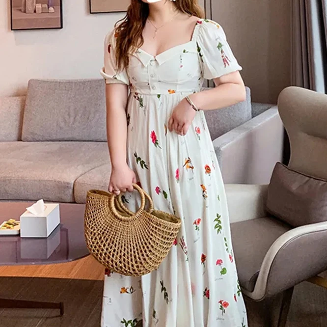 

Dress short sleeve summer size women's long Fairy Dress plus size dress vestidos Cascading Ruffle Straight vintage