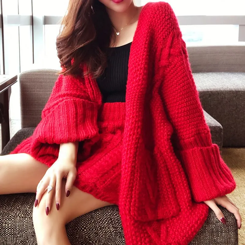 Женский трикотажный комплект из двух предметов элегантное красное платье свитер